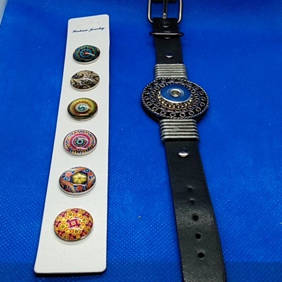 9 inch adjustable black snap button bracelet - Picture 1 of 4